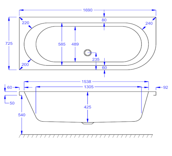 Carron Status Left Hand Single Ended Bath 1700 x 725mm Carronite (02214)