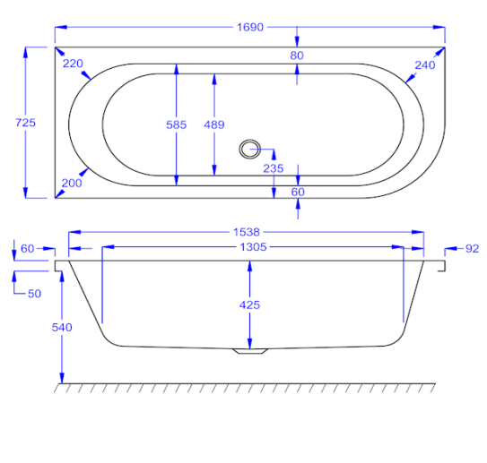 Carron Status Right Hand Single Ended Bath 1700 x 725mm Carronite (02216)