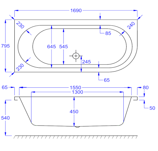 Carron Status Right Hand Single Ended Bath 1700 x 800mm 5mm Acrylic (02219)