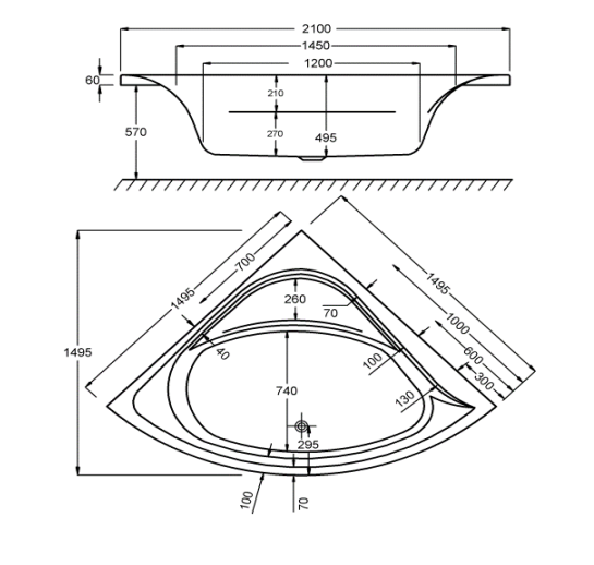 Carron Centennial Corner Bath 1500 x 1500mm Carronite (02231)