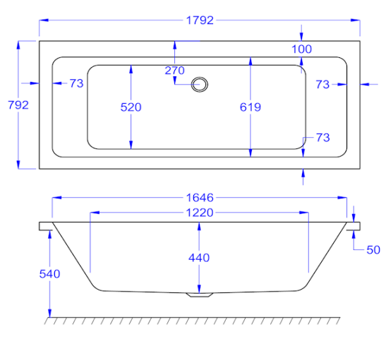 Carron Quantum Double Ended Bath 1700 x 800mm Carronite (02393)