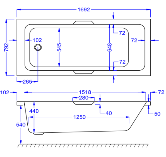 Carron Integra Single Ended Bath 1700 x 800mm Carronite (02395)