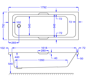 Carron Integra Single Ended Bath 1800 x 800mm 5mm Acrylic (02396)