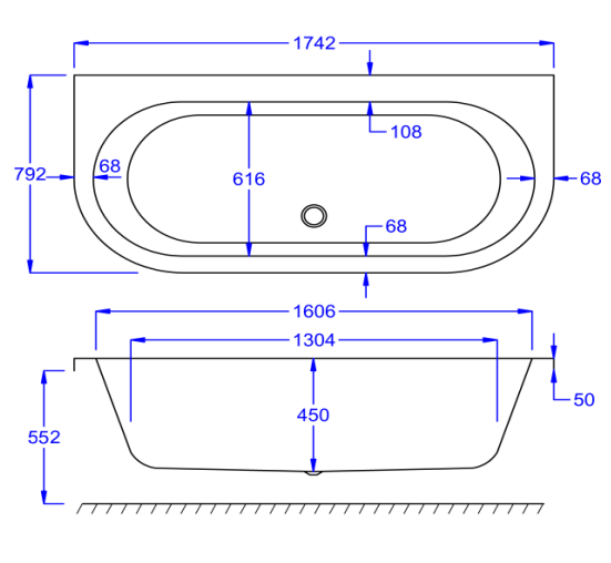 Carron Halcyon D-Shaped Bath 1750 x 800mm Carronite (02417)
