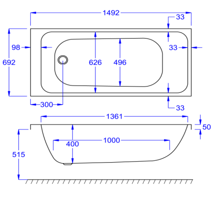 Carron Profile Single Ended Bath 1500 x 700mm 5mm Acrylic (02418)