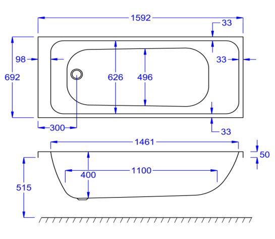 Carron Profile Single Ended Bath 1600 x 700mm 5mm Acrylic (02420)