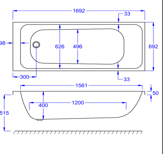 Carron Profile Single Ended Bath 1700 x 700mm 5mm Acrylic (02422)