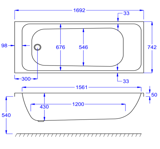 Carron Profile Single Ended Bath 1700 x 750mm Carronite (02425)