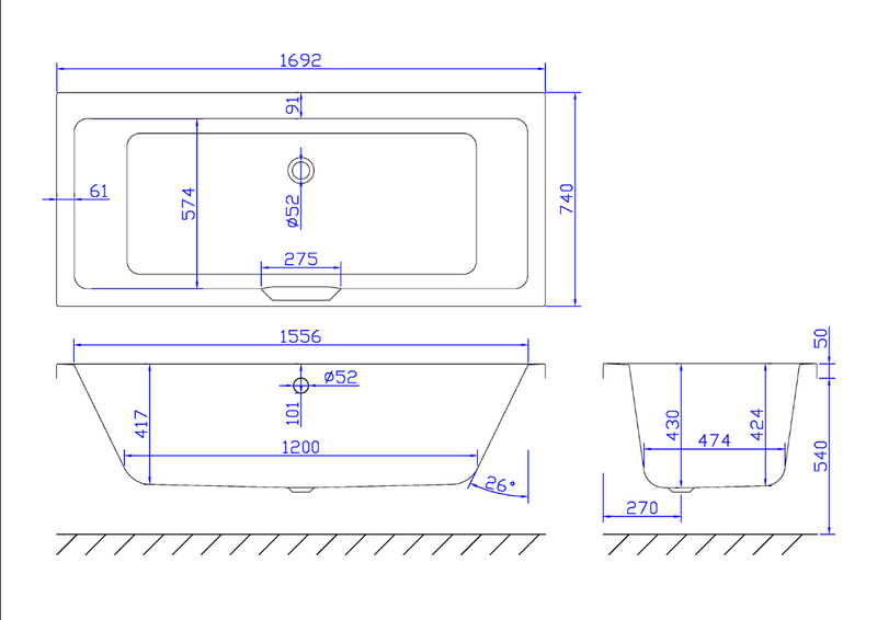 Carron Integra Double Ended Bath 1700 x 750mm 5mm Acrylic (02463)