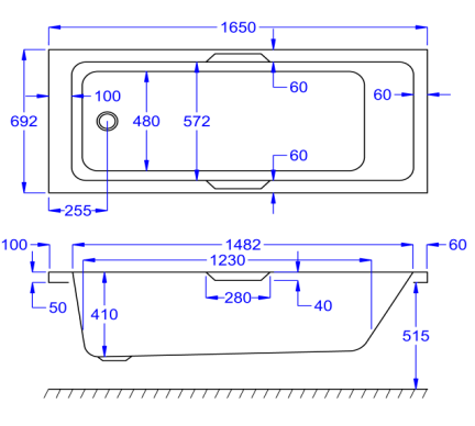 Carron Integra Single Ended Bath 1650 x 700mm 5mm Acrylic (02523)