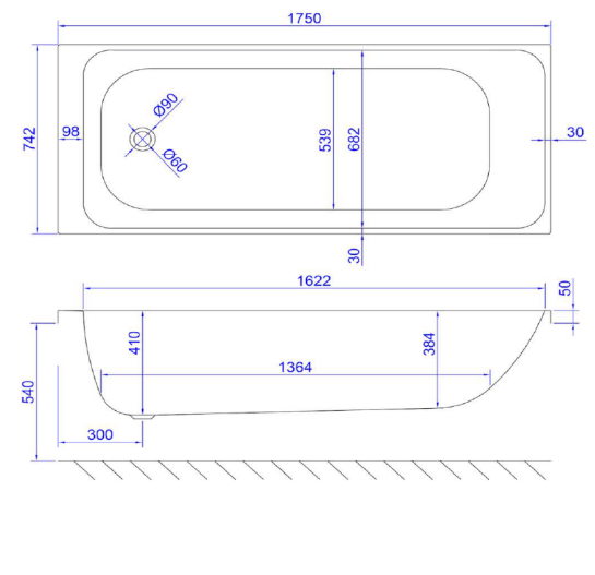 Carron Profile Single Ended Bath 1800 x 700mm Carronite (02572)