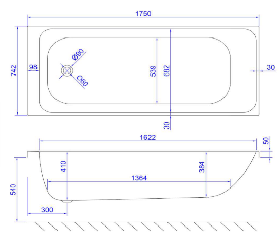 Carron Profile Single Ended Bath 1750 x 750mm Carronite (02592)