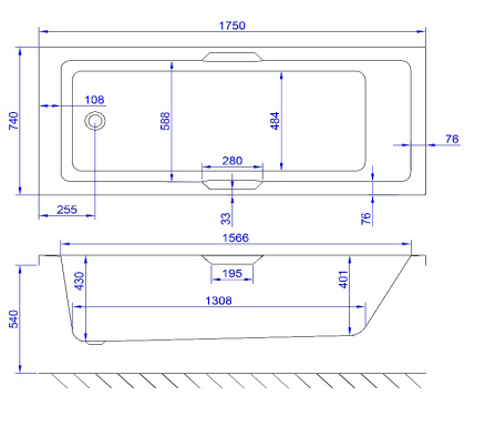 Carron Integra Single Ended Bath 1750 x 750mm 5mm Acrylic (02595)