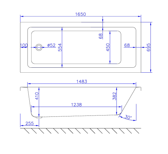 Carron Quantum Single Ended Bath 1650 x 700mm 5mm Acrylic (02633)