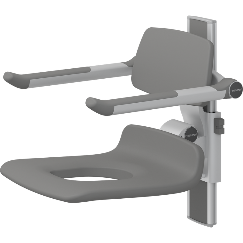 Pressalit PLUS Shower Seat 450 with Aperture incl. Backrest & Armrests, Manually Height Adjustable, Anthracite (R7435112)
