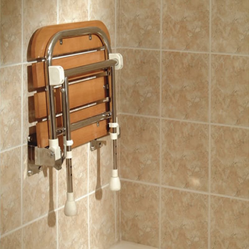 AKW 04030 Wooden Fold Up Slatted Wall Mounted Shower Seat