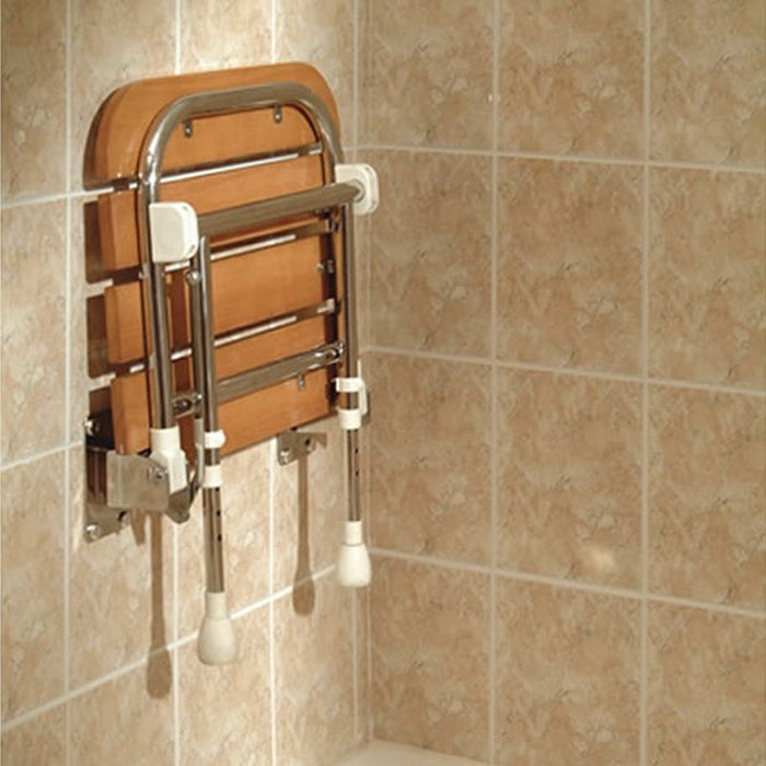 AKW 04030 Wooden Fold Up Slatted Wall Mounted Shower Seat