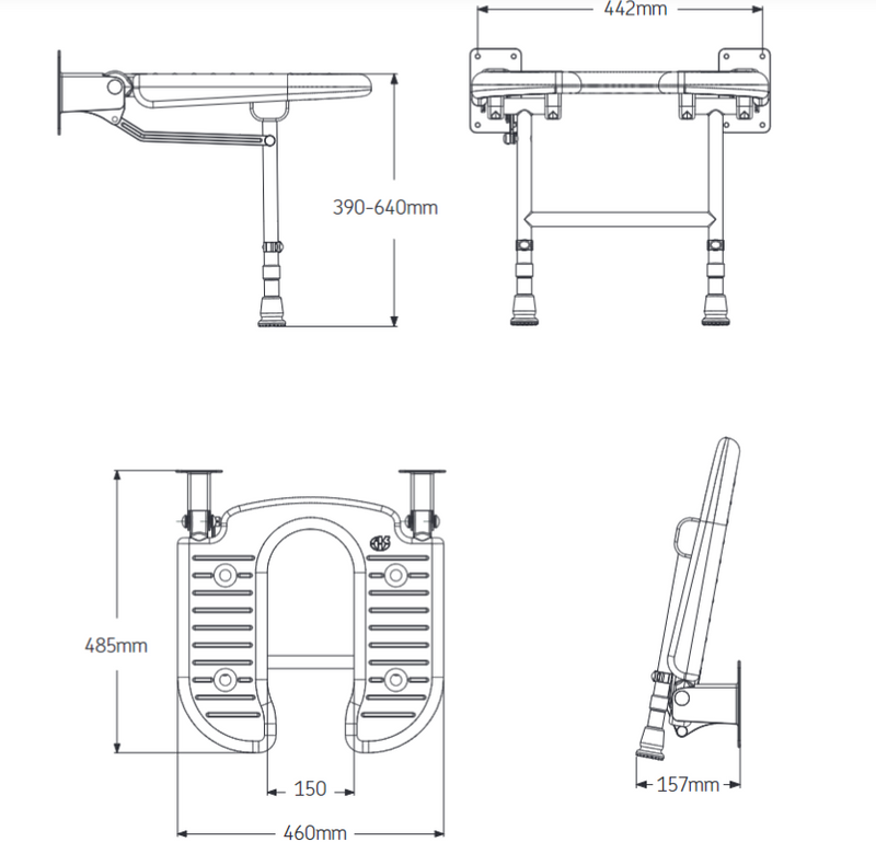 AKW 04100 Standard Unpadded Wall Mounted Horseshoe Shower Seat