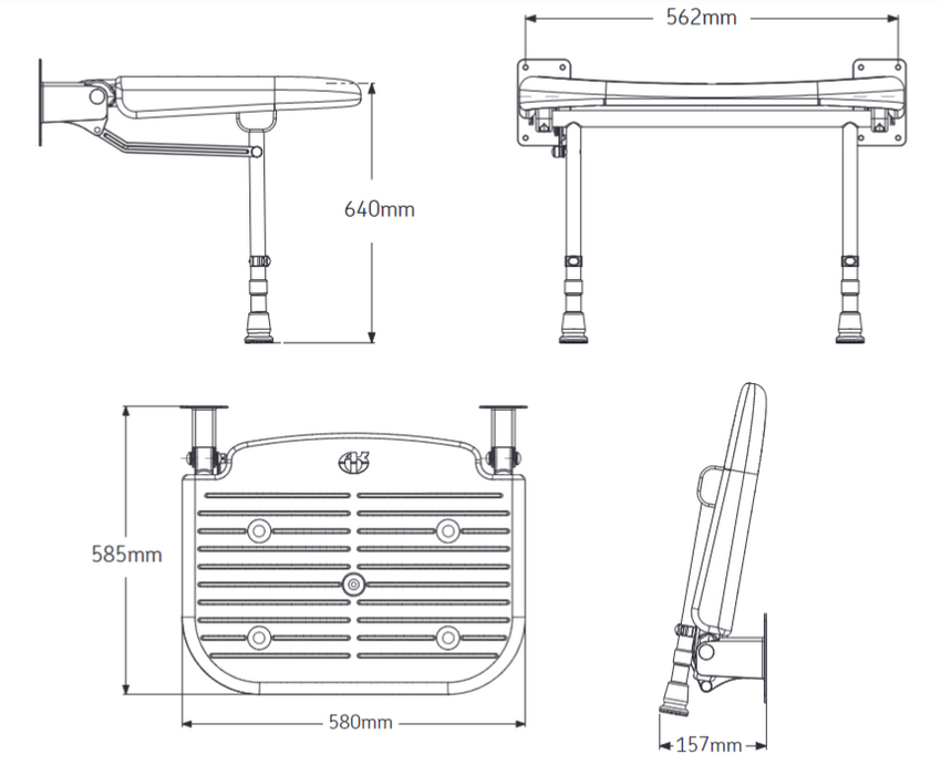 AKW 04110P Extra Wide Wall Mounted Blue Padded Shower Seat
