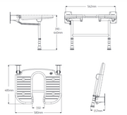 AKW 04120 Extra Wide Horseshoe Shower Seat dimension drawing