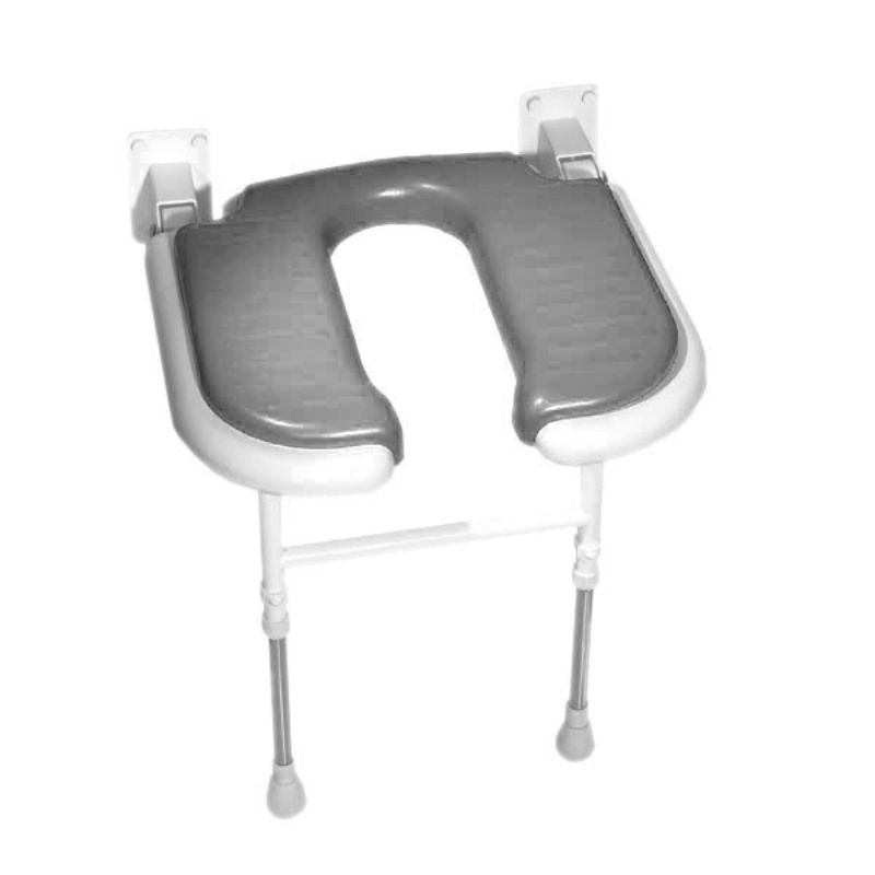 AKW 04200P Standard Fold Up Horseshoe Wall Mounted Grey Padded Shower Seat With Support Legs