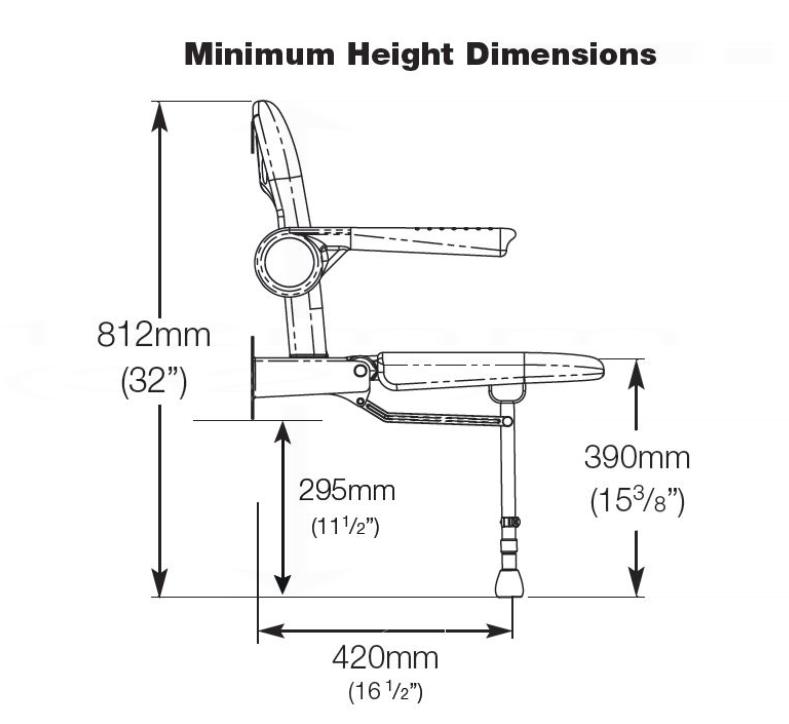 AKW 04230P Advanced Fold Up Grey Padded Shower Seat with Back and Arms