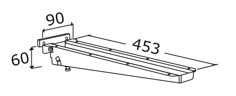 Pressalit INDIVO reinforcement bracket for worktop, dimensioned drawing (mm)
