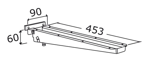 Pressalit INDIVO reinforcement bracket for worktop, dimensioned drawing (mm)