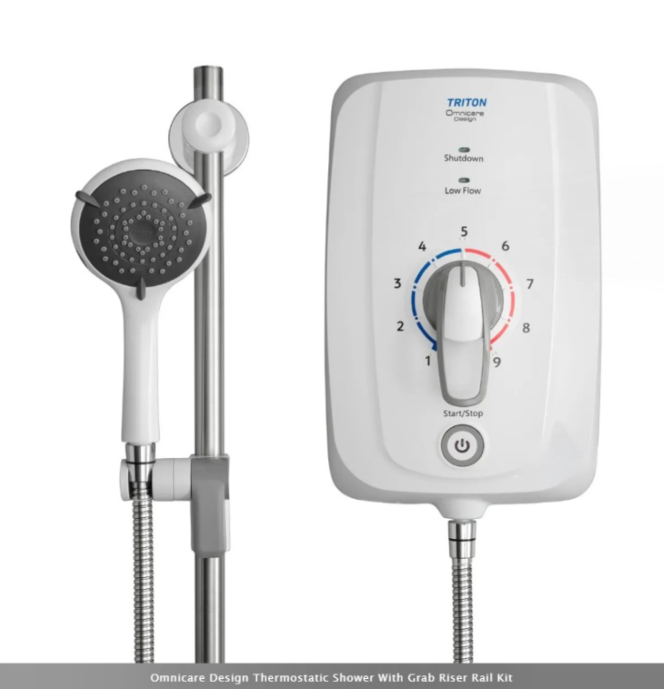 Triton Omnicare Design 8.5kW Thermostatic Electric Shower with Grab Riser Kit (06ES60GB)