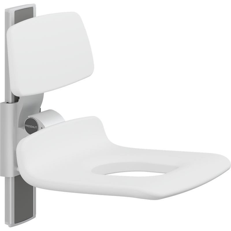 Pressalit PLUS Shower Seat 450 with Aperture incl. Backrest, Manually Height Adjustable, White (R7425000)