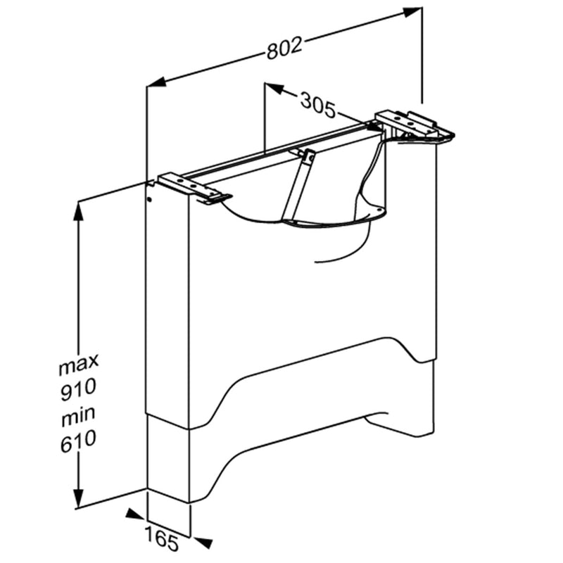 Pressalit MATRIX ANGLE DEEP wash basin bracket, left-facing, dimensioned drawing (mm)