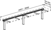 Pressalit INDIVO Wash Basin Lift, 3 Actuators, Grey, for Worktop 2401-3000mm (RK1454202) — dimensioned drawing