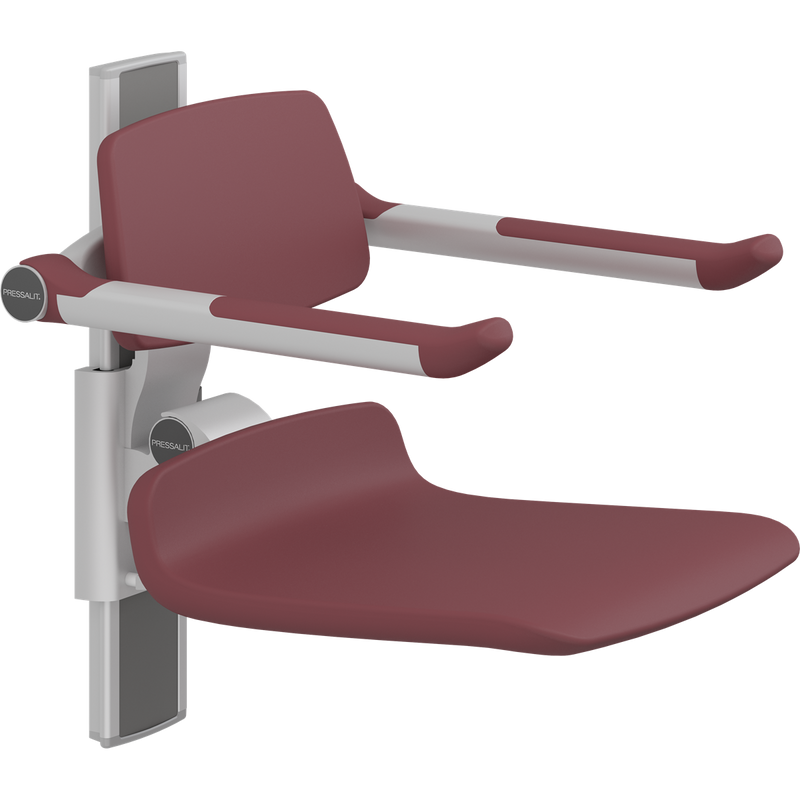 Pressalit PLUS Shower Seat 450 incl. Backrest & Armrests, Manually Height Adjustable, Red (R7434035)