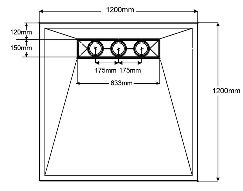 AKW TriForm 1200x1200mm wet floor former dimensions drawing