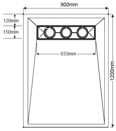 AKW TriForm 1200x900mm wet floor former dimensions drawing