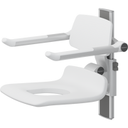 Pressalit PLUS Shower Seat 450 with Aperture incl. Backrest & Armrests, Manually Height Adjustable, White (R7435000)