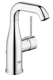 Grohe Essence Basin Mixer Tap M-Size swivel spout with retractable chain in StarLight Chrome front view