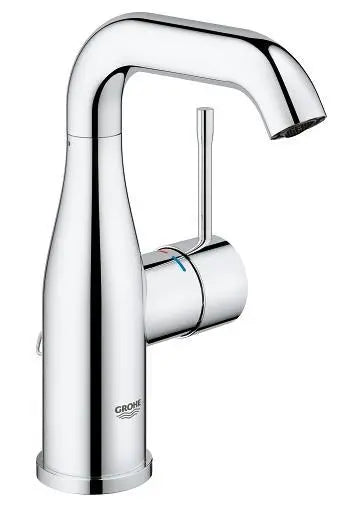 Grohe Essence Basin Mixer Tap M-Size swivel spout with retractable chain in StarLight Chrome front view