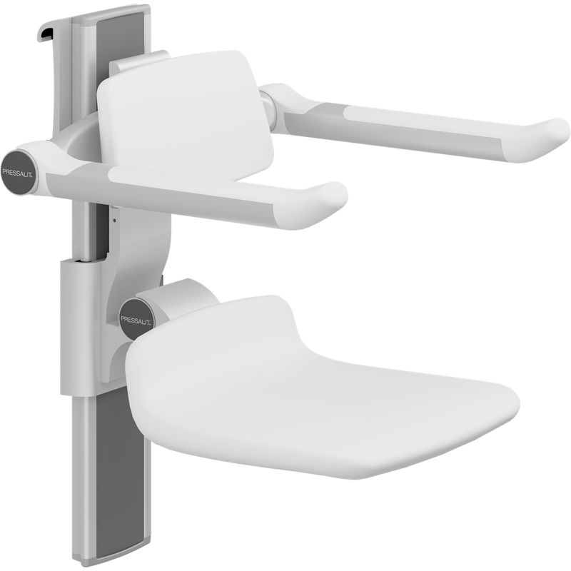 Pressalit PLUS Shower Seat 310 incl. Backrest & Armrests, Manually Height & Sideways Adjustable, White (R7364000)