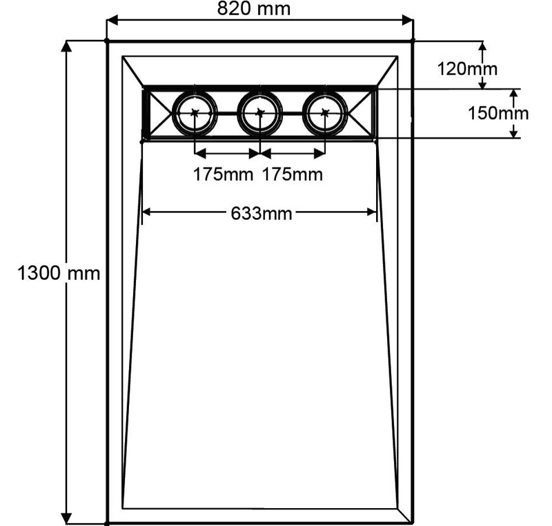 AKW TriForm 1300x820mm wet floor former dimensions drawing