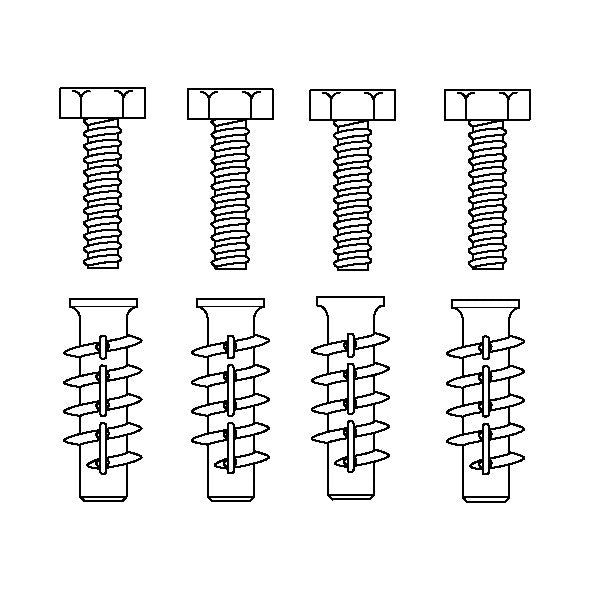 Pressalit Mounting Kit, 4 Bolts M5 × 50 with FTP K 6 Plugs, for Aerated Concrete (V8665)