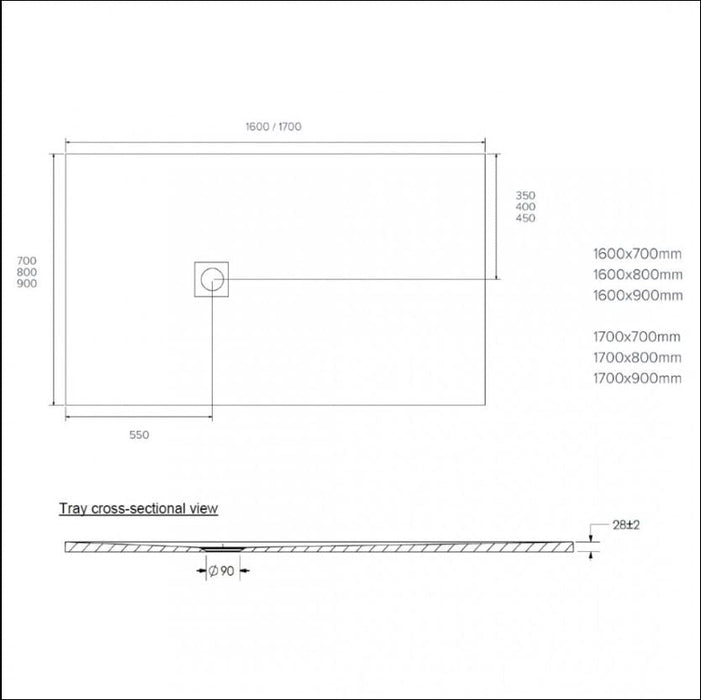Kartell K-VIT Naturals Stone Effect Graphite Shower Tray 1600x700mm (STOR1607GP)