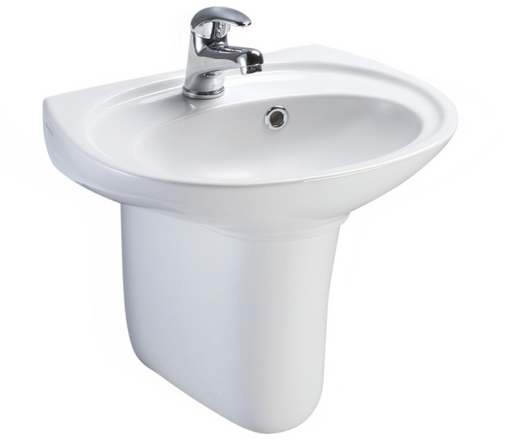 AKW Freelux 550mm one tap hole wash basin with semi pedestal (20105) in white vitreous china