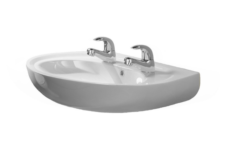 AKW Freelux 550mm two tap hole wash basin with semi pedestal (20106) in white vitreous china