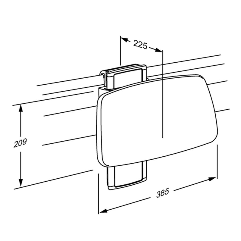 Pressalit PLUS Backrest, 385mm, Height & Sideways Adjustable - dimensioned drawing