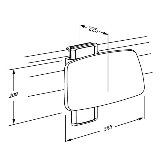 Pressalit PLUS Backrest, 385mm, Height & Sideways Adjustable - dimensioned drawing