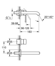 Grohe Essence wall-mounted 2-hole basin mixer M-Size StarLight Chrome angled view