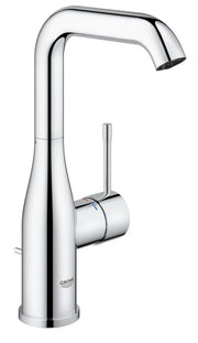 Grohe Essence basin mixer tap L-Size with tall U-shaped swivel spout and pop-up waste in StarLight Chrome, code 32628001