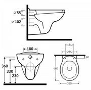 AKW Showerloo Livenza wall hung WC pack 23105L dimensions drawing