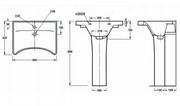 AKW ergonomic concave wash basin full pedestal 23115-FP dimensions drawing